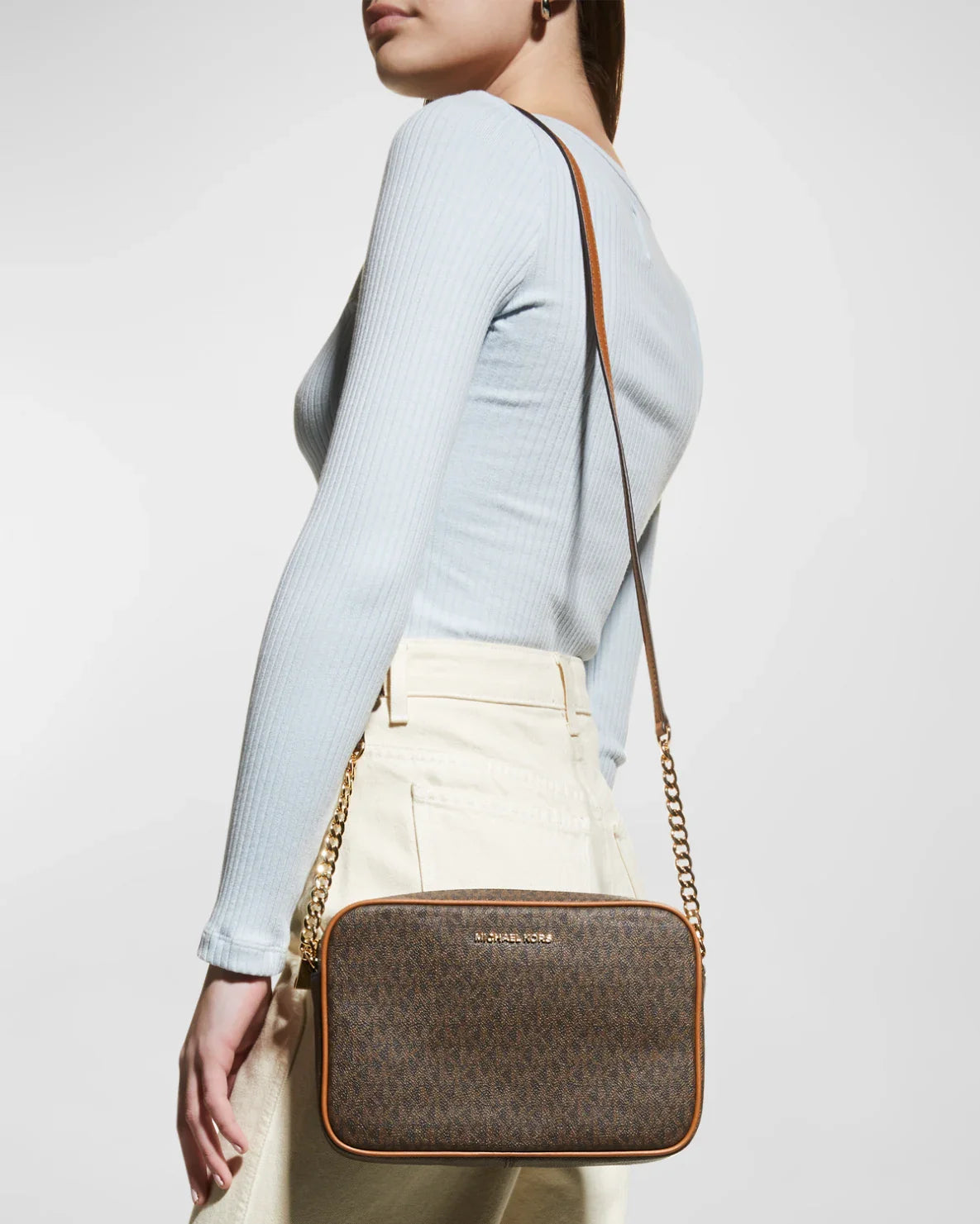 MICHAEL MICHAEL KORS Monogram Leather Zip Camera Crossbody Bag