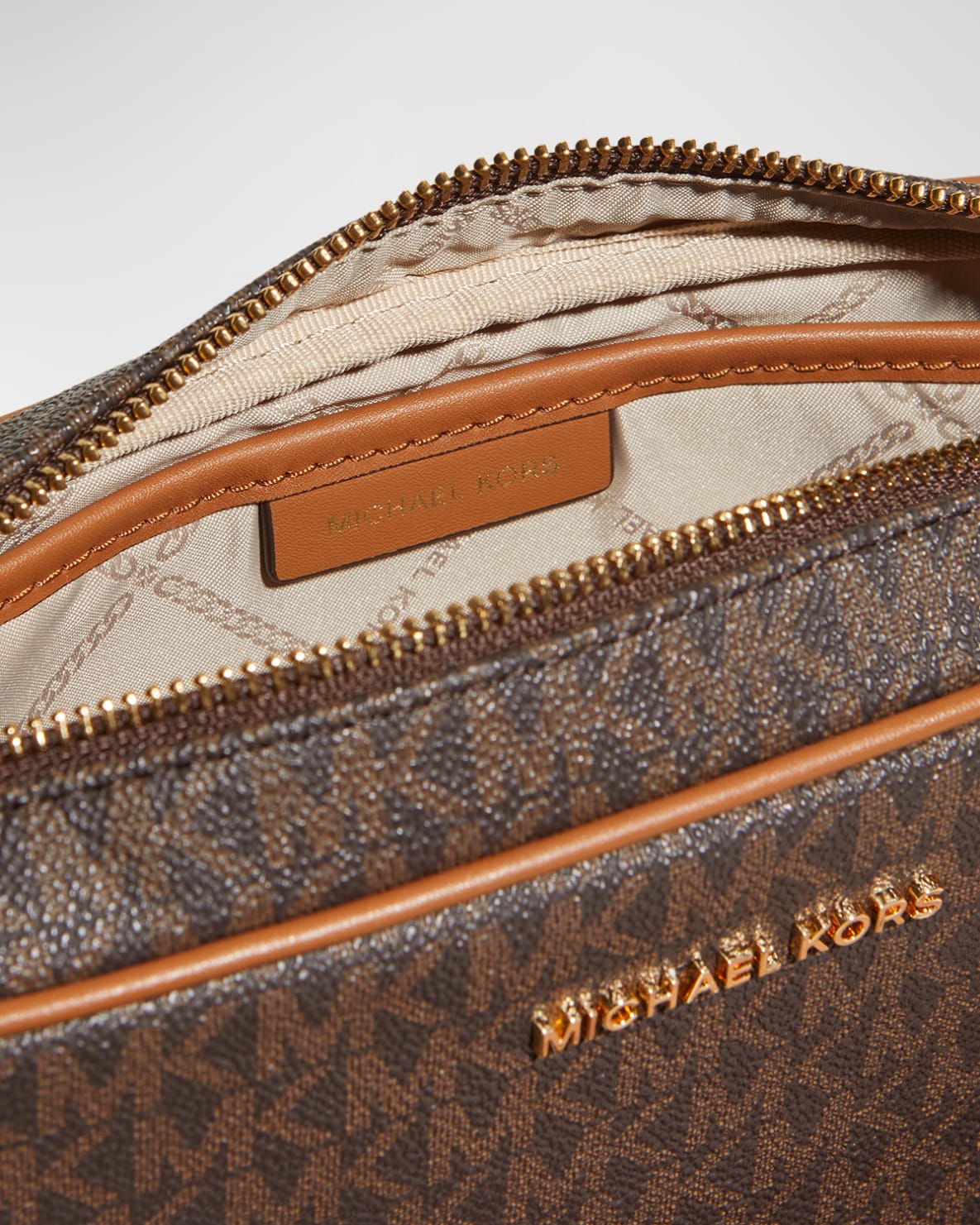 MICHAEL MICHAEL KORS Monogram Leather Zip Camera Crossbody Bag