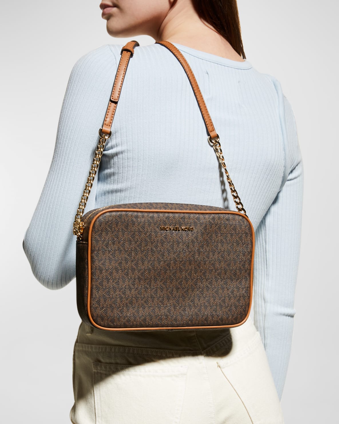 MICHAEL MICHAEL KORS Monogram Leather Zip Camera Crossbody Bag