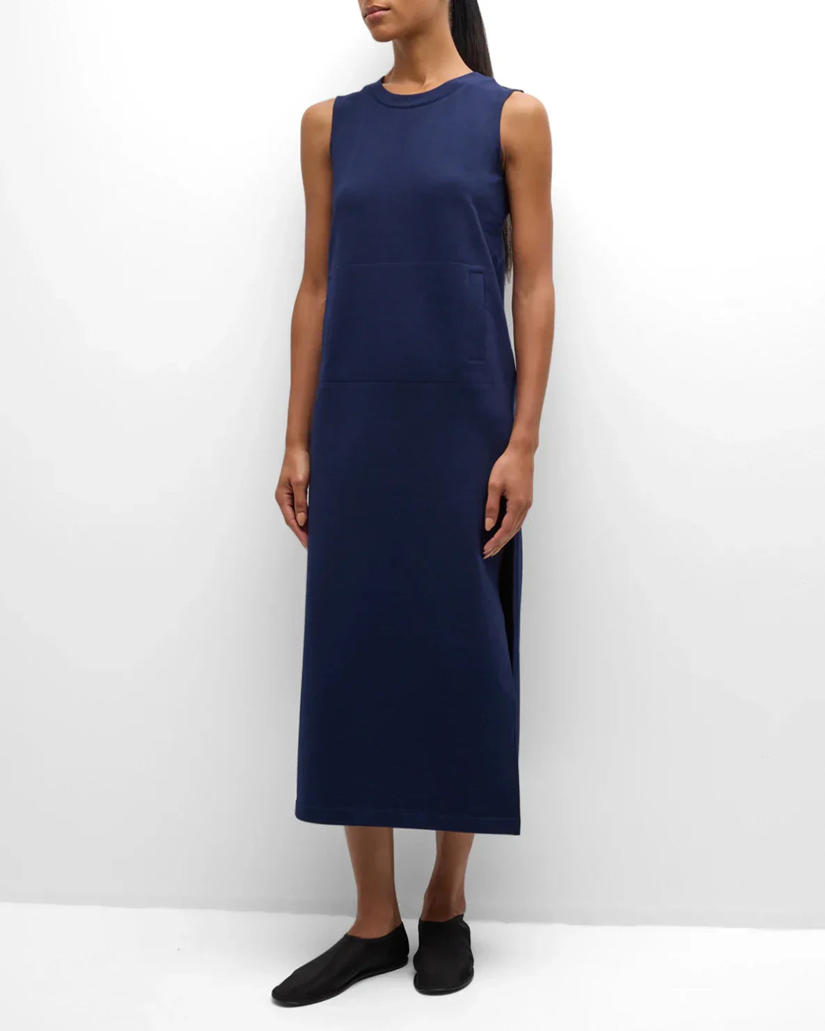 NORMA KAMALI Sleeveless Tailored Terry Side Slit Gown