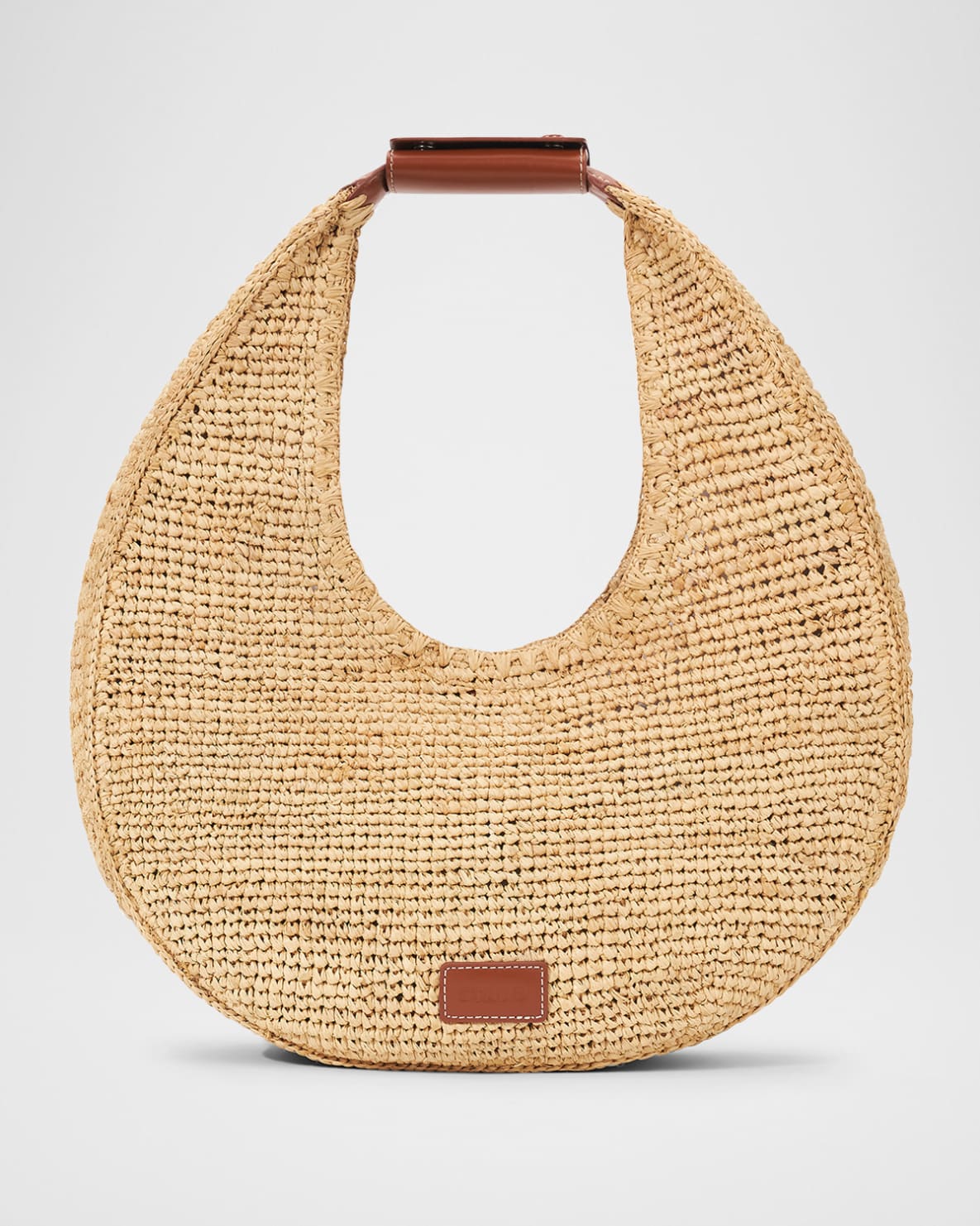 STAUD Moon Raffia & Leather Shoulder Bag