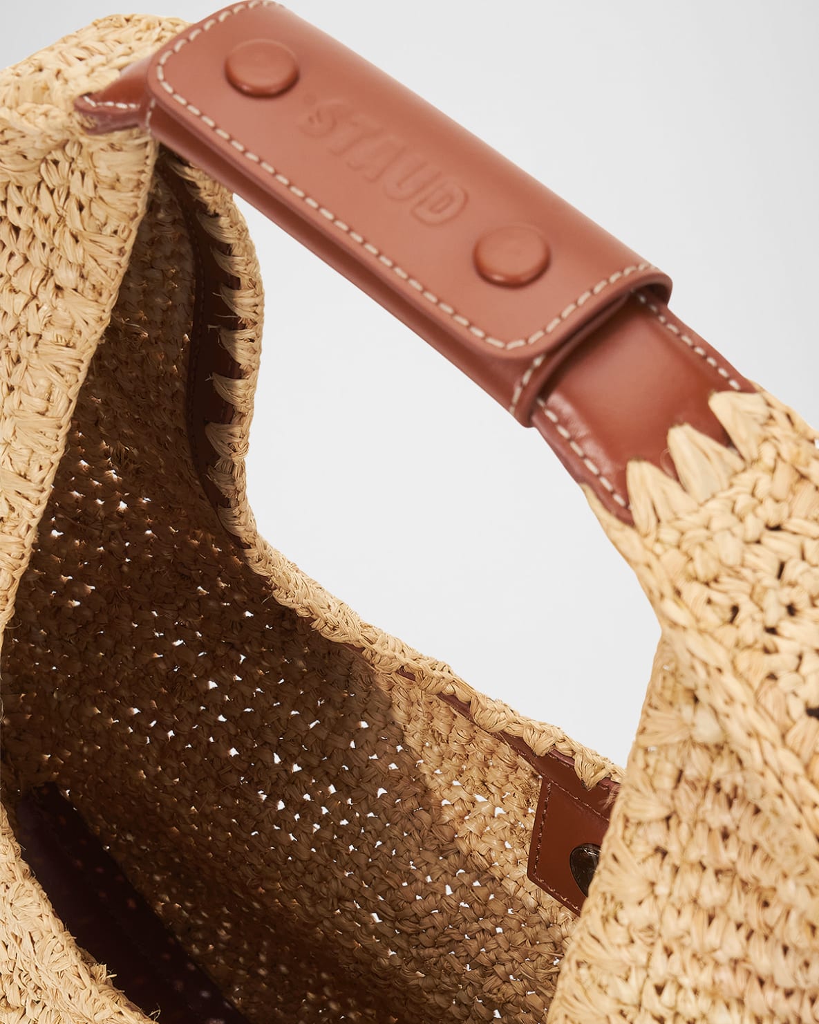 STAUD Moon Raffia & Leather Shoulder Bag