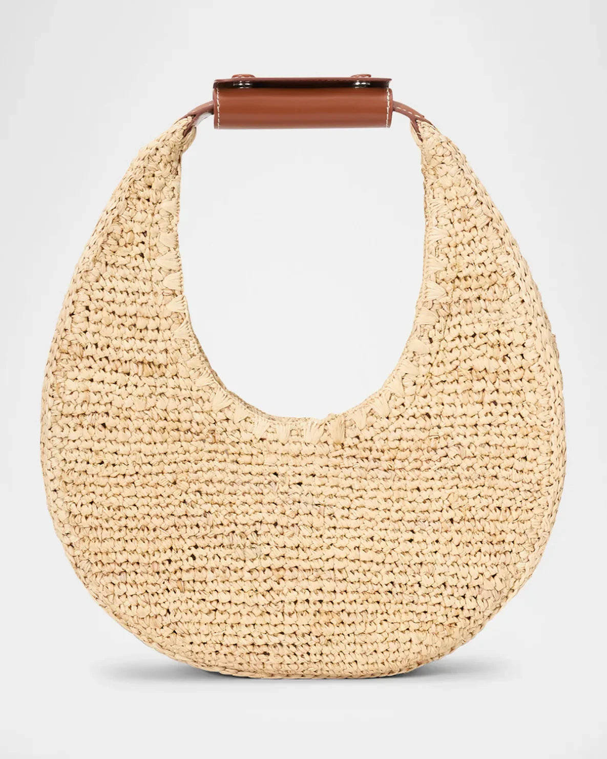 STAUD Moon Raffia & Leather Shoulder Bag